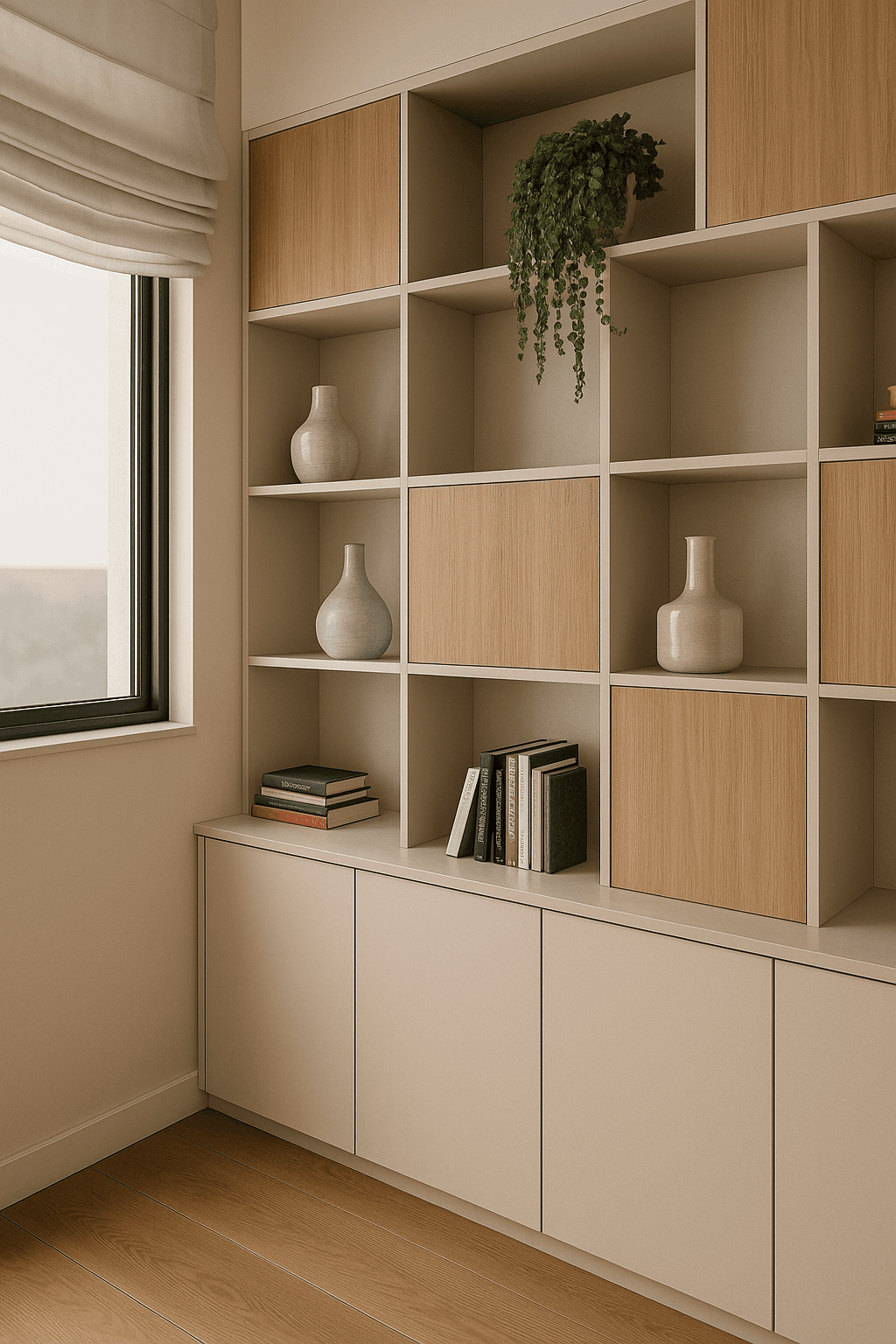 built in shelving wood display storage