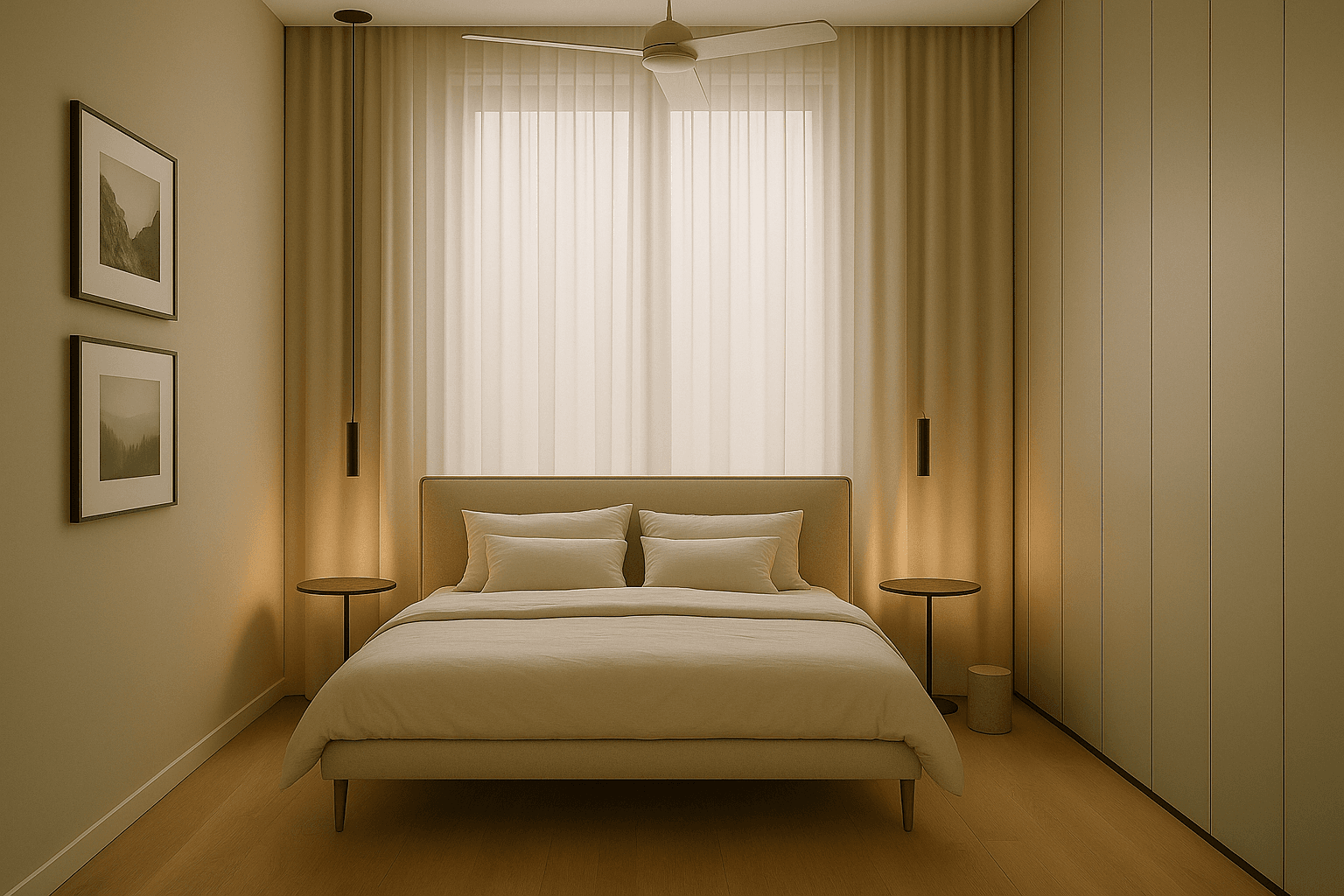 modern bedroom wood panels built in storage