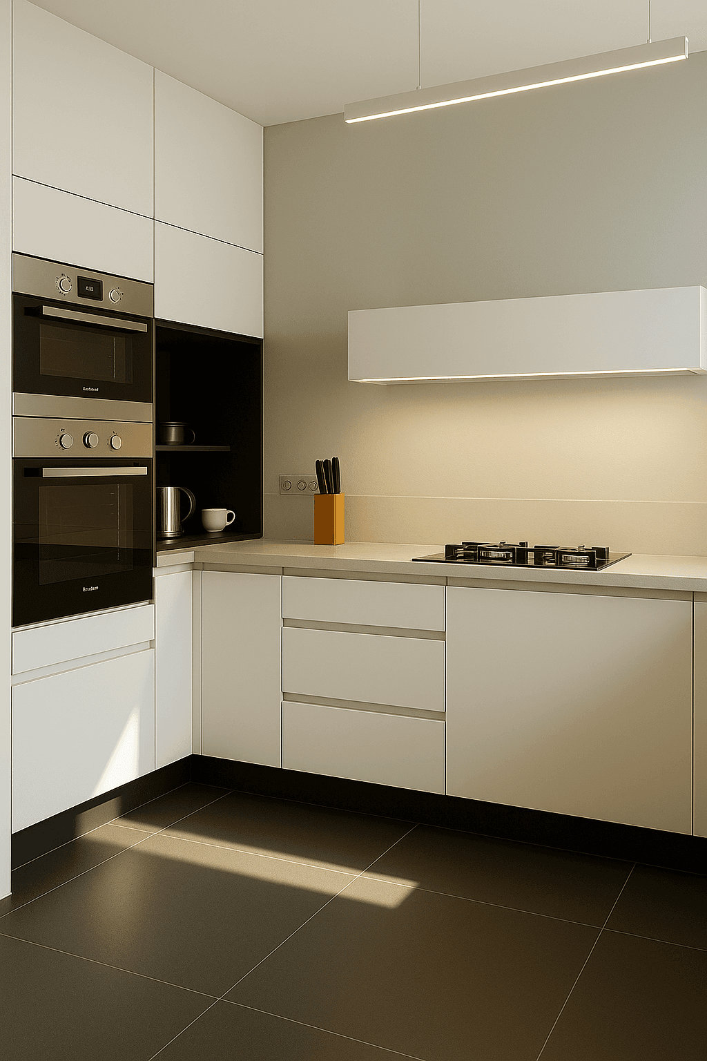 modern white kitchen built in appliances