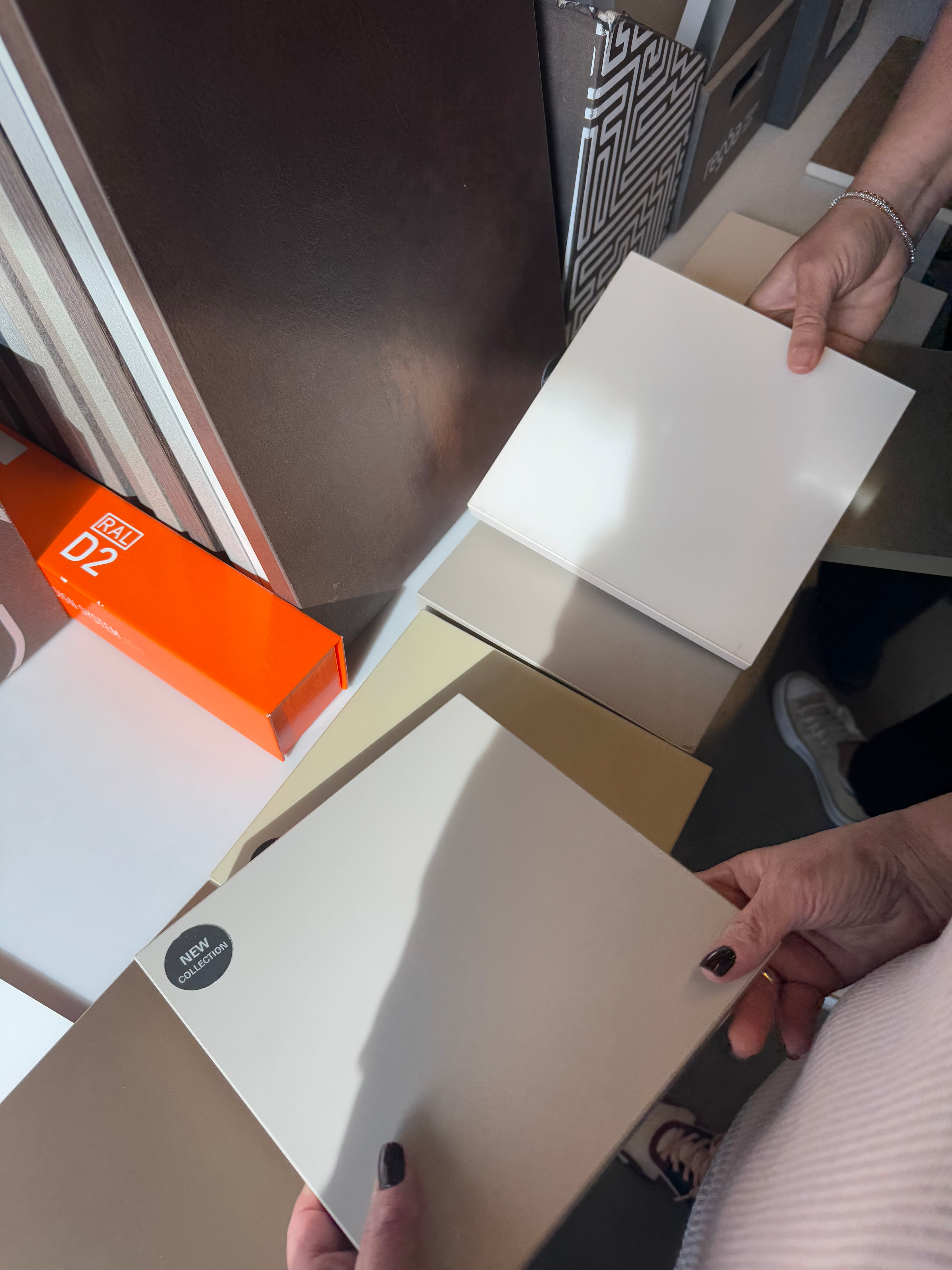 material samples beige cabinet selection