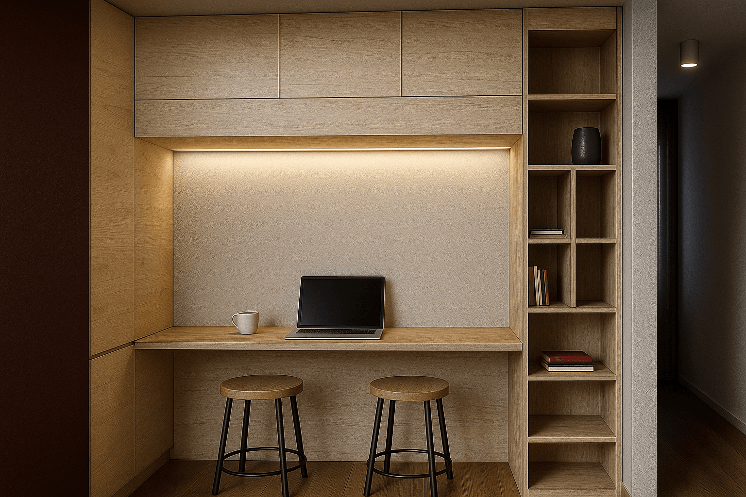 home office built in desk shelving